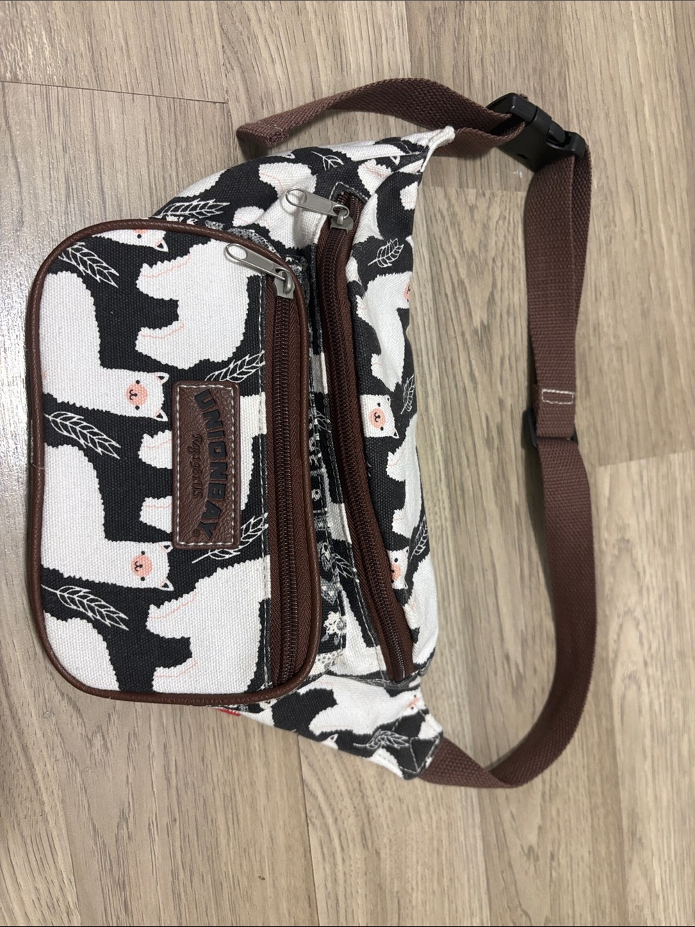 Llama Print Canvas Waist Bag - Brown/White